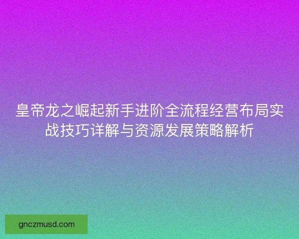 皇帝龙之崛起新手进阶全流程经营布局实战技巧详解与资源发展策略解析